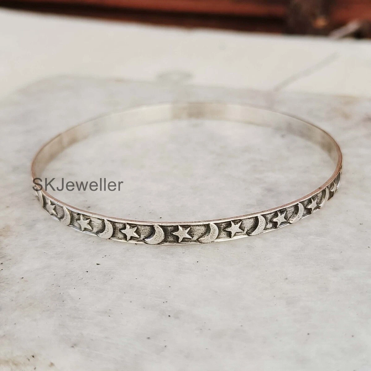 Solid 925 Sterling Silver Star 5.5mm Bangle Stackable Women Bracelet SK02