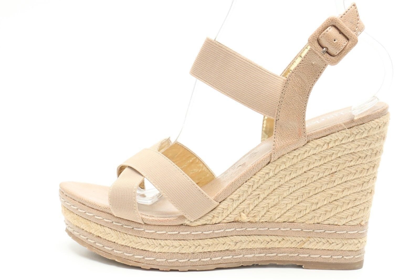 CHARLES DAVID tan Braun fabric platform wedge Sandale ankle strap sz. 11 B CHARLES DAVID tan Braun fabric platform wedge Sandale ankle strap sz. 11 B