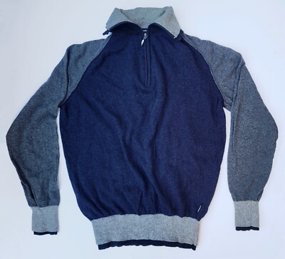 Man Italian Wool Sweater Zip Neck Size M Navy Grey by Strellson