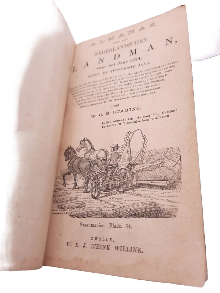 Antique Almanac Netherlands Dutch Landman With Diary, Entries Book 1874 - Image 2 of 4