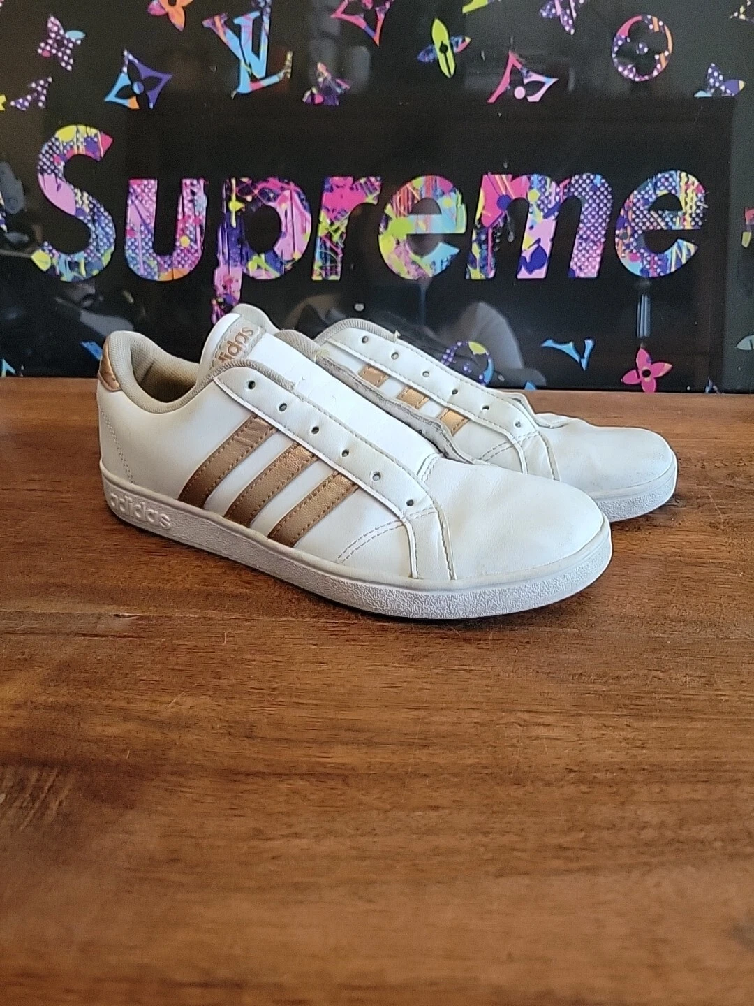 Scarpe Adidas Youth 4 Baseline Sneakers Casual Bianco Pelle Basse AQ0783