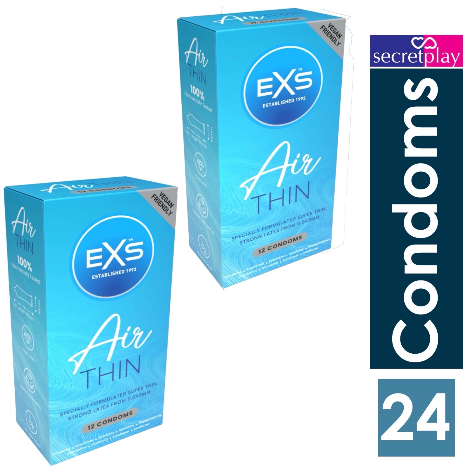 24 Exs Air Thin Condoms | 2 x Box of 12 | 0.045 mm Thickness | Ultra Sensitive