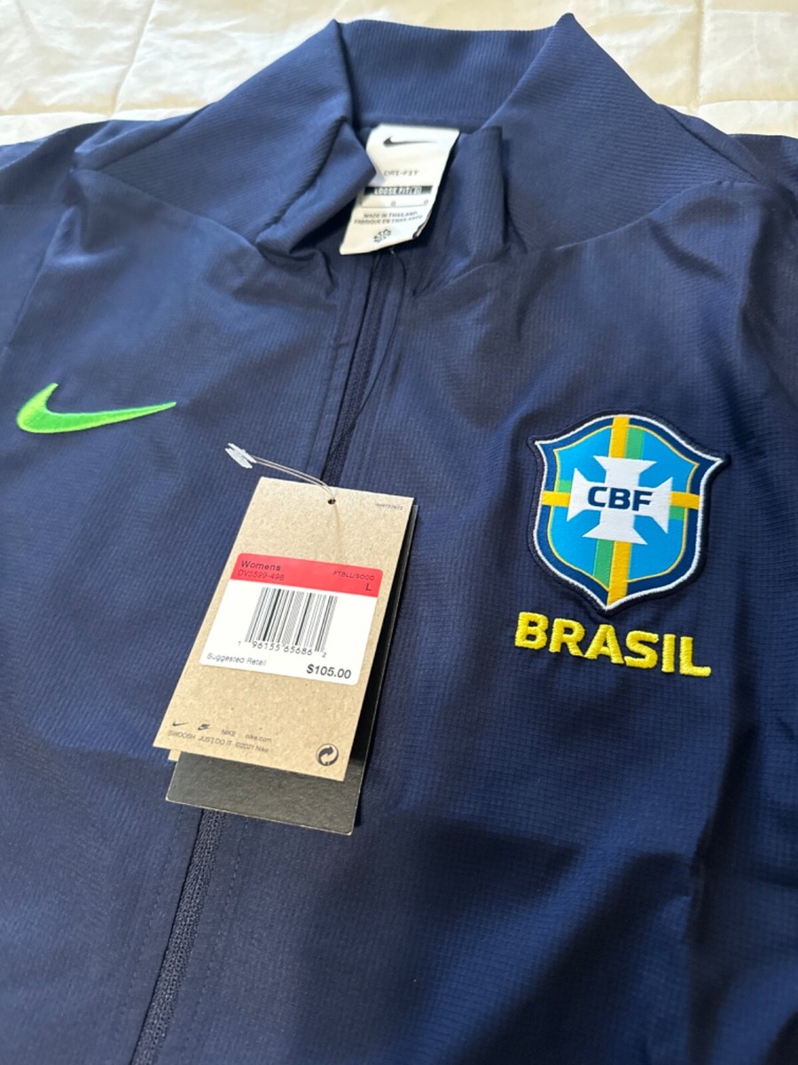 ヴィンテージNike98ブラジル代表ナイロンジャケットブルー Womens Brazil Football Soccer Nike Large Blue Windbreaker Jacket
