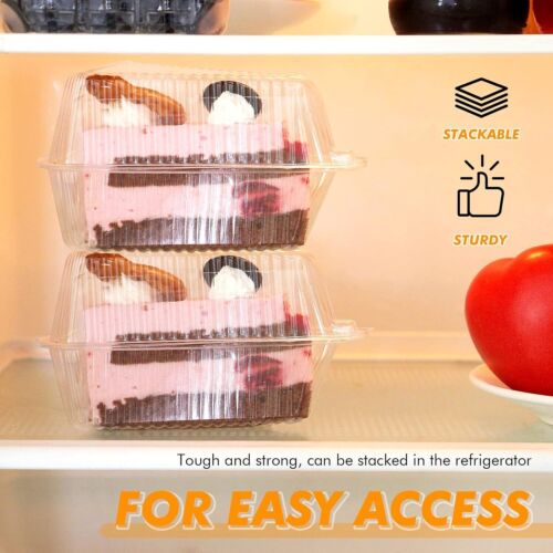 100PCS Transparent Cake Slice Containers 4 Inch Hinged Lid Bakery Cafe - Picture 3 of 7