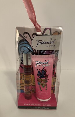 Paradise Girl Tattooed Perfume By Inky 0.3 oz +Body Lotion 0.9 oz Travel Set New