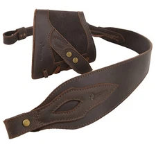 Vintage Leather No-Drill Rifle Recoil Pad with Soft Gun Sling Hunting Set