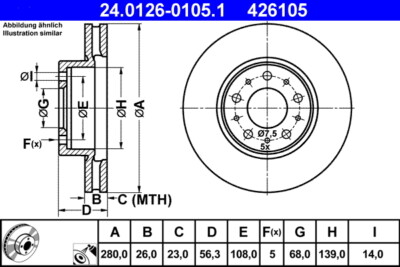 2 x ATE 24.0126-0105.1 Bremsscheibe für VOLVO