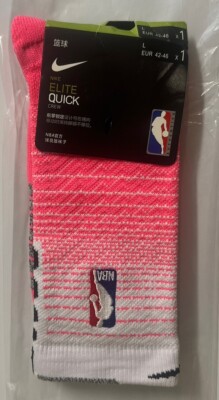 Nike NBA ELITE Quick Crew Basketball Socks Size L One Pair (Pink-White)Color!!