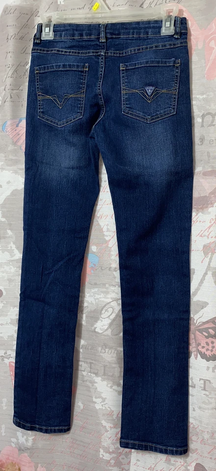 Pantalones de mezclilla GUESS para niñas talla 12 azul lavado oscuro calce ajustado cintura ajustable Foto 4 de 4