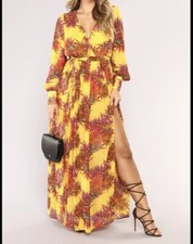 Fashion Nova Tropical Palm Mustard Maxi Dress