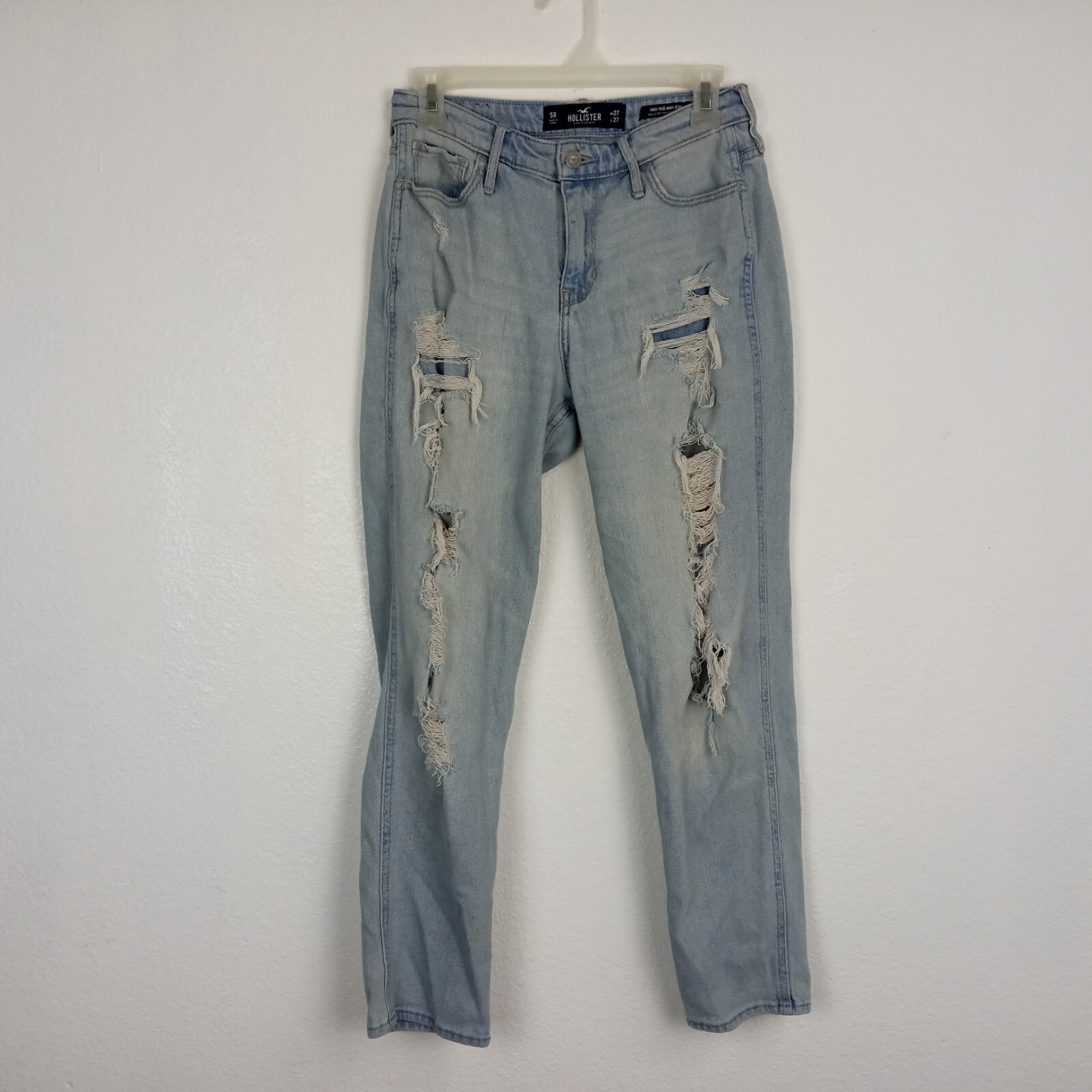 Hollister High Rise Mom Jeans Juniors Size 5 REG Distressed Light Wash Denim-image