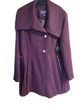 Liz Claiborne Wool Blend Single Breasted Pleated Jacket Sz L Wine NWT 220