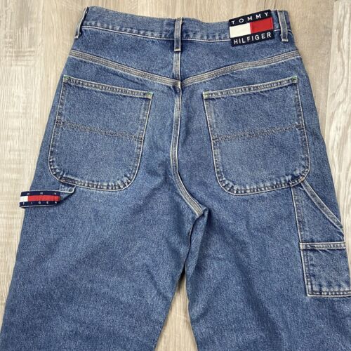 Vintage Tommy Hilfiger Jeans Mens 30x32 Light Wash Y2K Baggy Wide Leg Carpenter