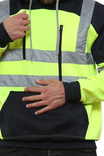 Hi Vis Viz Tablet Zips Hoodie Reflective Tape Band Top Phone Tablet & ID Pockets - Picture 16 of 34