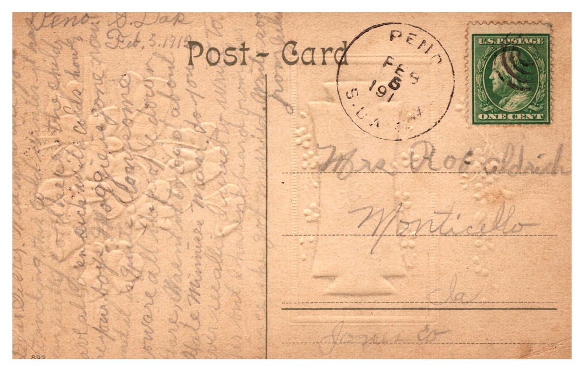 Postcard With all kind thoughts Sincere Wishes 1912 embossed 6496