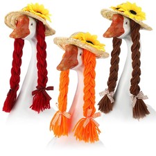 3 Pcs Fall Porch Goose Wigs Porch Goose Outfit DIY Cute Lawn Statue Braid Gra...