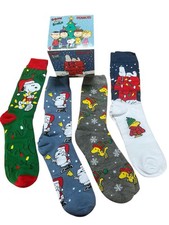 4 Peanuts Snoopy Woodstock Adult Christmas Crew Socks Shoe Size 6-12 In Gift Box