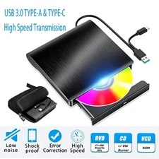 Slim External CD/DVD Drive USB 3.0 Player Burner Reader for Laptop PC Mac HP US