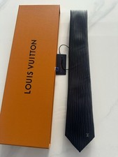 Authentic Louis Vuitton 100% Silk Tie Jacquard Tie Dark Grey Made in Italy