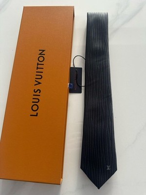 Authentic Louis Vuitton 100% Silk Tie Jacquard Tie Dark Grey Made in Italy