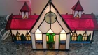 VTG Tiffany-Style Stained Glass Light-Up Church Christmas Village or Table Lamp