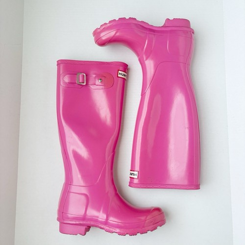 Hunter Original Alto Brillo Rosa Brillante Impermeable Exterior Botas de Lluvia Talla 5 - Imagen 1 de 6