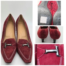 Tod's Burgundy Suede Double T Metal Kitten Heel Pumps Shoes Slip-on Italy Sz 9.5