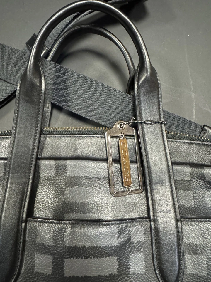 Bolso de negocios de cuero negro y gris estampado a cuadros COACH HAMILTON WILD F1118 Foto 3 de 4