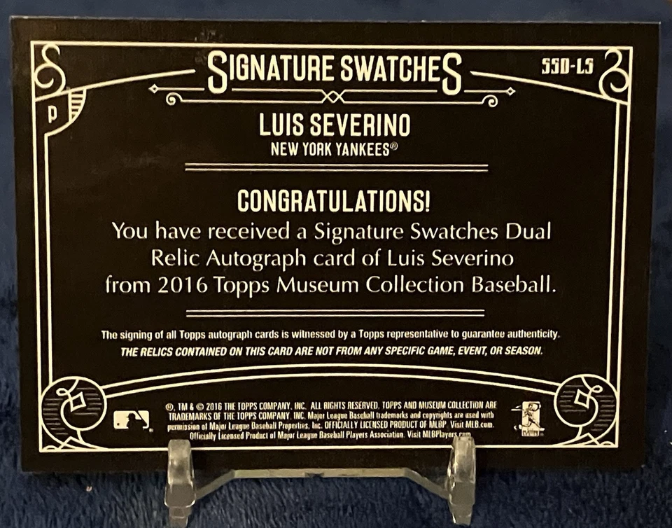 2016 Topps Museum Collection Luis Severino /299 Dual Relic Auto #SSD-LS - Image 2 of 2