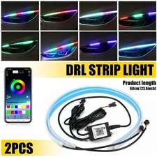 Car Headlight 60cm APP RGB Slim Sequential Flexible LED DRL Turn Signal Strip EA
