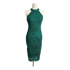 Lulus Green Lace Dress Cocktail Semi Formal knee Length Small Bodycon Boho
