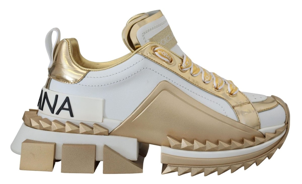 Dolce&Gabbana Super Queen Women Gold White Sneakers 100