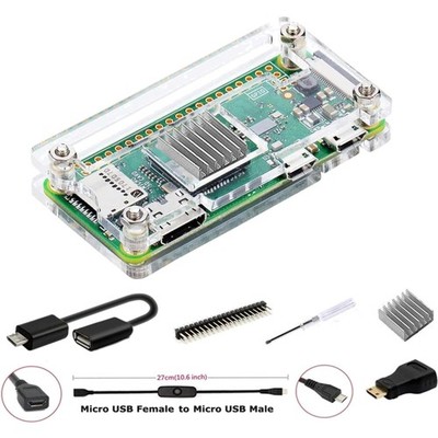 Acrylgehäuse für Raspberry Pi Zero - Kühlkörper, GPIO-Header, Kabel und Adapter