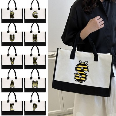 Baumwolle Leinen Beuteltasche Tasche Biene Alphabet Kunst wiederverwendbar Einkaufstasche Freizeit Handtasche