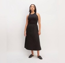 NWOT Everlane The Supima High Neck Riviera Midi Combo Dress Black Small Cotton