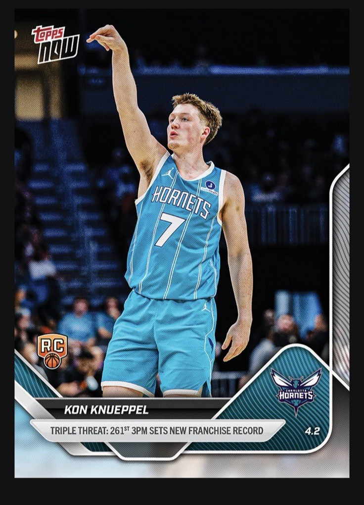 Kon Knueppel RC Hornets 3PM Record 2025-26 NBA Topps NOW Card 239