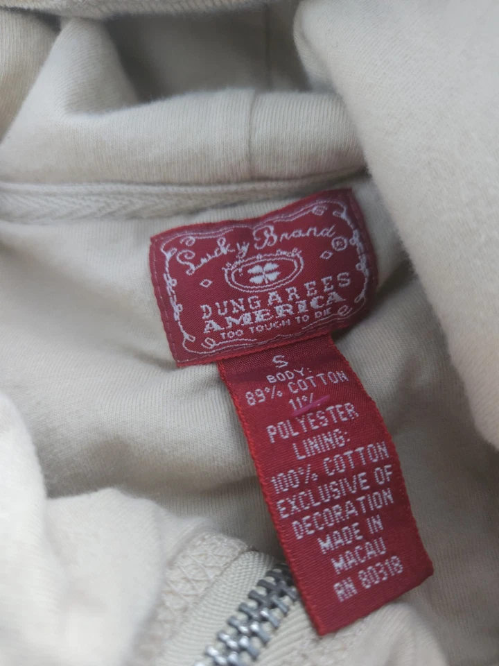 Sudadera pequeña con capucha bordada cigüeña china rara Y2k Lucky Brand para mujer Foto 3 de 4