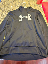 Under Armour Black Pullover Fleece Hoodie, Pockets Logo Drawstring S
