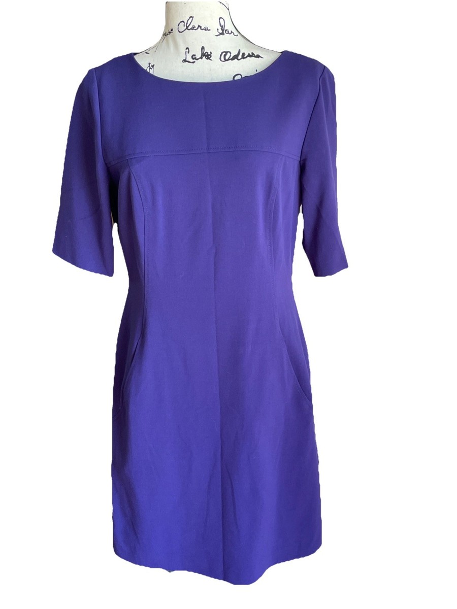 tahari purple dress Tahari ASL Purple Sheath Short Sleeves Dress Pockets Size 8