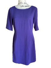 Tahari ASL Purple Sheath Short Sleeves Dress Pockets Size 8