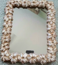 Vintage Syroco Wood Mirror White Floral