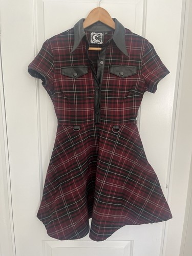 Killstar Mini Dress Menace Collar Blood Tartan. Size 8 - Picture 4 of 8