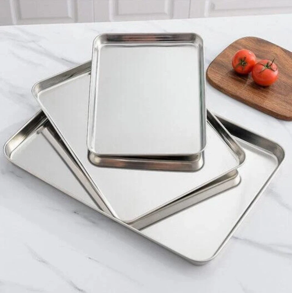 Backblech, Edelstahl Groß Auflaufform Ofenblech 4Er Set, Rechteckig Backform DIY - Bild 3 von 4