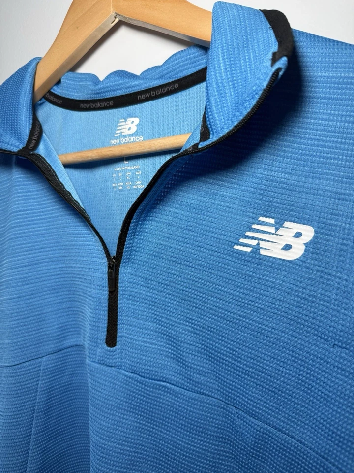 Pullover New Balance NB polar 1/4 cremallera ropa deportiva correr para hombre talla grande azul Foto 4 de 4