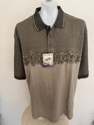 NWT PALM ISLAND CLOTHING CO., BROWN PRINTED POLO IN A SIZE XXLARGE