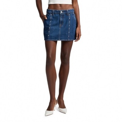 7 For All Mankind Milly Studded Denim Mini Skirt Le Blue 26 7UJ70066-1BL NEW
