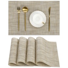 SHACOS Easy Clean Placemats Set of 4 Woven Vinyl Reversible Plastic Place Mat...