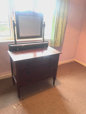 Vintage Victorian Oak Washstand Chest of Drawers with Mirror Castors Wooden Old