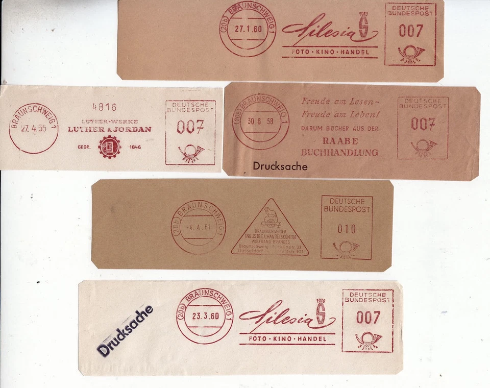ZB11 Braunschweig 20b - 4 seltene Absenderfreistempel plus 1 aus 1955-1961 - Bild 1 von 1
