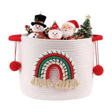 Christmas Basket Cotton Rope Blanket Storage Basket Large Christmas Buckets w...